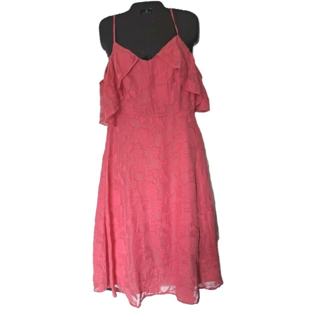 Cece Floral Burnout Midi Dress Size 6 Pink Off Shoulder Ruffled Romantic Boho